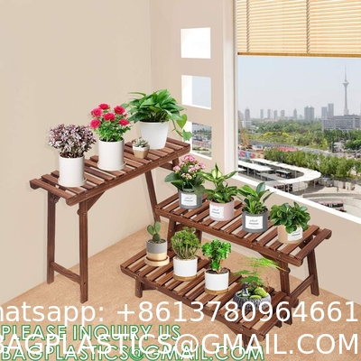 Wood Plant Stand Ladder Plant Shelf, Flower Pot Display Rack Freestanding Planter Holder for Organizer Multiple