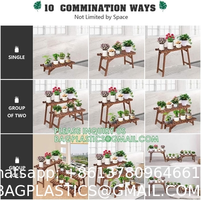 Wood Plant Stand Ladder Plant Shelf, Flower Pot Display Rack Freestanding Planter Holder for Organizer Multiple