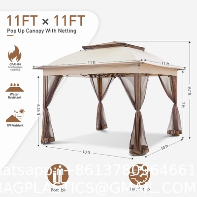 11x11 Pop-Up Instant Gazebo Tent with Mosquito Netting Outdoor Canopy Shelter with 121 Square Feet of Shade