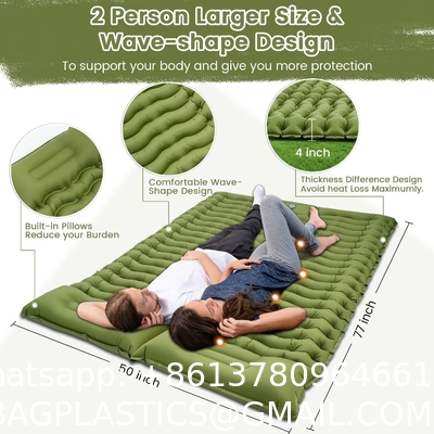 Double Sleeping Pad Camping, Camping Self Inflating 4" Extra-Thick Camping Pad 2 Person Pillow Built-in Foot Pump