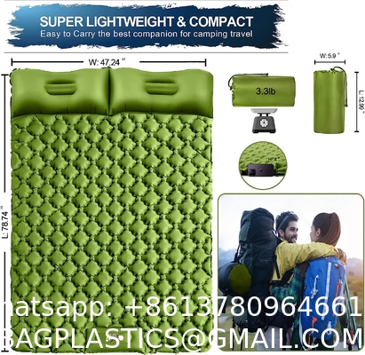 Double Sleeping Pad Camping, Camping Self Inflating 4" Extra-Thick Camping Pad 2 Person Pillow Built-in Foot Pump