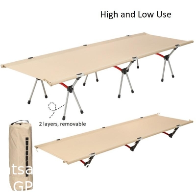 Camping Cot Travel Equipment, Bunk Bed Cots Metal Bunk Cot Steel Frame Camping Bed, Adjustable Foldable Portable