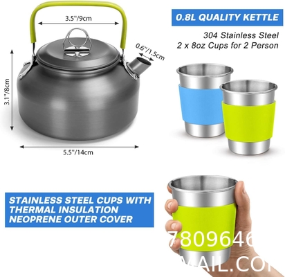 Camping Cookware Pots And Pans, Camping Cookware Mess Kit,Non-Stick Lightweight Pots Set Portable Outdoor Cookware