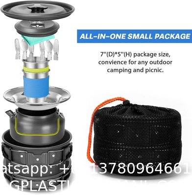 Camping Cookware Pots And Pans, Camping Cookware Mess Kit,Non-Stick Lightweight Pots Set Portable Outdoor Cookware