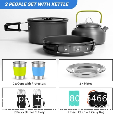 Camping Cookware Pots And Pans, Camping Cookware Mess Kit,Non-Stick Lightweight Pots Set Portable Outdoor Cookware