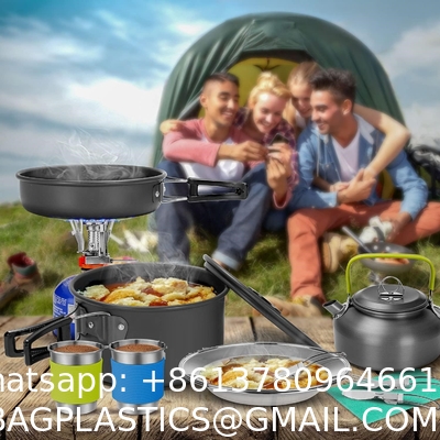 Camping Cookware Pots And Pans, Camping Cookware Mess Kit,Non-Stick Lightweight Pots Set Portable Outdoor Cookware