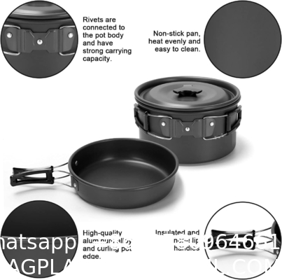 Camping Cookware Pots And Pans, Camping Cookware Mess Kit,Non-Stick Lightweight Pots Set Portable Outdoor Cookware