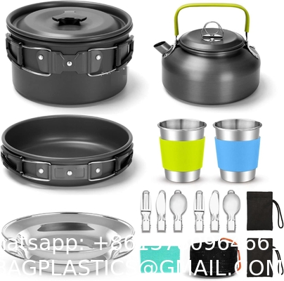 Camping Cookware Pots And Pans, Camping Cookware Mess Kit,Non-Stick Lightweight Pots Set Portable Outdoor Cookware