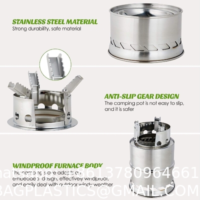 Mini Portable Wood Burning Stove, Camping Stove Foldable Stainless Steel Backpacking Cookware Rocket Stove
