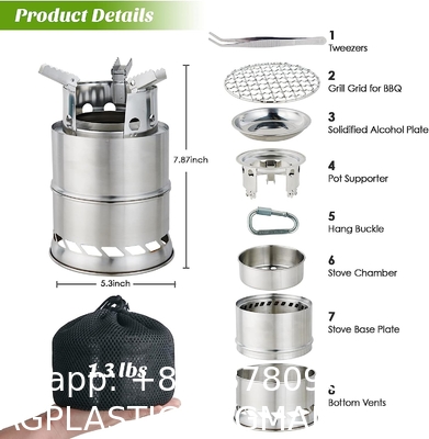 Mini Portable Wood Burning Stove, Camping Stove Foldable Stainless Steel Backpacking Cookware Rocket Stove
