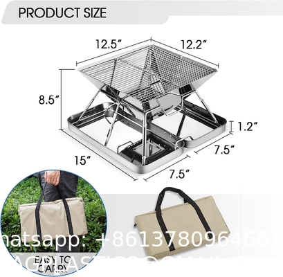 Picnic Outdoor Charcoal Barbecue Grill, Portable Charcoal Grill, Folding Stainless Steel Camping Fire Pit