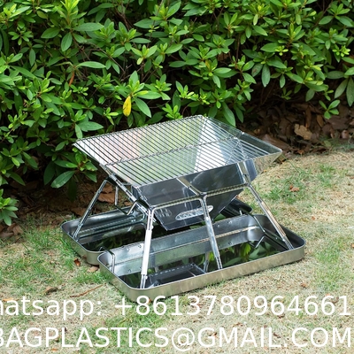 Picnic Outdoor Charcoal Barbecue Grill, Portable Charcoal Grill, Folding Stainless Steel Camping Fire Pit