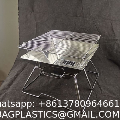 Picnic Outdoor Charcoal Barbecue Grill, Portable Charcoal Grill, Folding Stainless Steel Camping Fire Pit