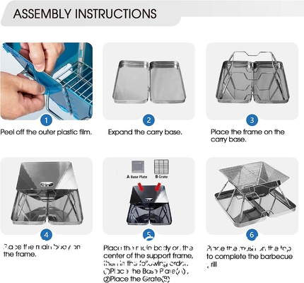 Picnic Outdoor Charcoal Barbecue Grill, Portable Charcoal Grill, Folding Stainless Steel Camping Fire Pit