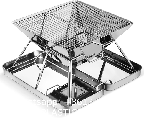 Picnic Outdoor Charcoal Barbecue Grill, Portable Charcoal Grill, Folding Stainless Steel Camping Fire Pit