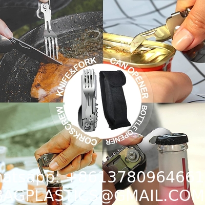 5-in-1 Camping Utensils, Multitool with Safety Locking, Detachable Stainless Steel Spoon, Fork, Knife, Bottle Bottle