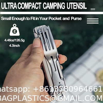 5-in-1 Camping Utensils, Multitool with Safety Locking, Detachable Stainless Steel Spoon, Fork, Knife, Bottle Bottle
