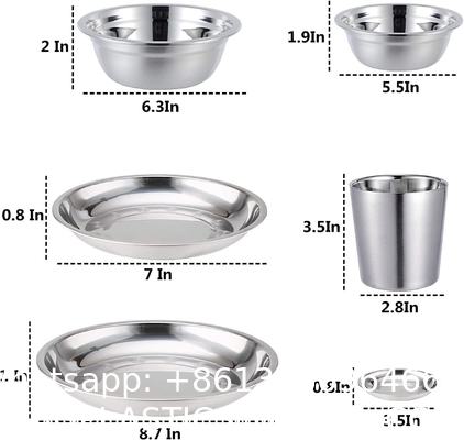 Stainless Steel Camping Plates Cups And Bowls Set. Camping Dish Set, Camping Mess Kits, Dinnerware Set