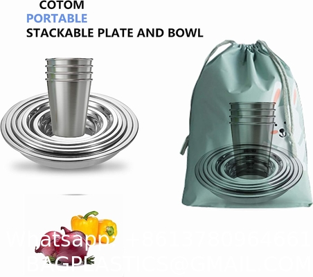 Stainless Steel Camping Plates Cups And Bowls Set. Camping Dish Set, Camping Mess Kits, Dinnerware Set