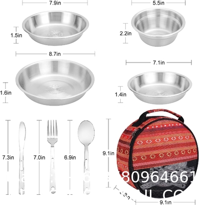 Stainless Steel Camping Plates Cups And Bowls Set. Camping Dish Set, Camping Mess Kits, Dinnerware Set