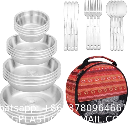 Stainless Steel Camping Plates Cups And Bowls Set. Camping Dish Set, Camping Mess Kits, Dinnerware Set