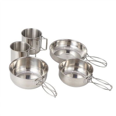 Stainless Steel Camping Outdoor Cookware Mess Kit Set, Folding Cookset Camping Teapot and Pans Set Equipment