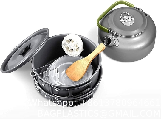 Stainless Steel Camping Outdoor Cookware Mess Kit Set, Folding Cookset Camping Teapot and Pans Set Equipment