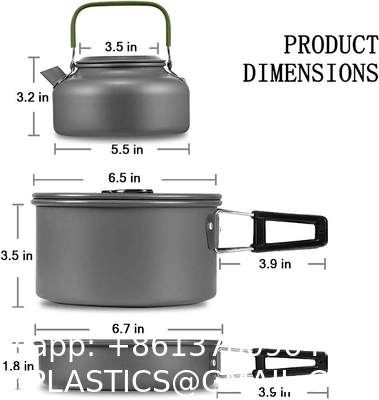 Stainless Steel Camping Outdoor Cookware Mess Kit Set, Folding Cookset Camping Teapot and Pans Set Equipment