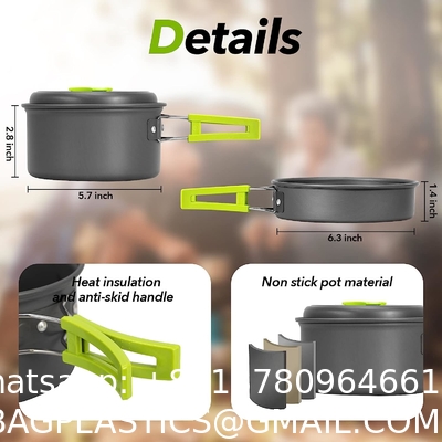 Stainless Steel Camping Outdoor Cookware Mess Kit Set, Folding Cookset Camping Teapot and Pans Set Equipment