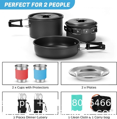 Stainless Steel Camping Outdoor Cookware Mess Kit Set, Folding Cookset Camping Teapot and Pans Set Equipment