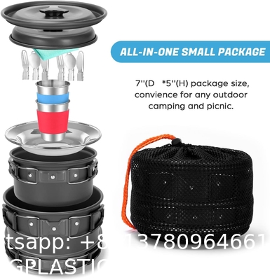 Stainless Steel Camping Outdoor Cookware Mess Kit Set, Folding Cookset Camping Teapot and Pans Set Equipment