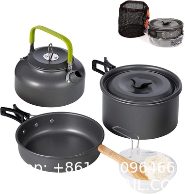 Stainless Steel Camping Outdoor Cookware Mess Kit Set, Folding Cookset Camping Teapot and Pans Set Equipment
