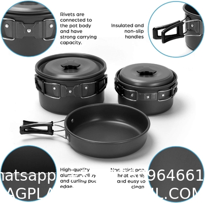 Stainless Steel Camping Outdoor Cookware Mess Kit Set, Folding Cookset Camping Teapot and Pans Set Equipment