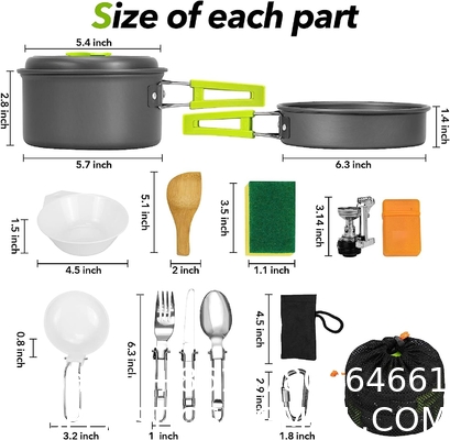 Stainless Steel Camping Outdoor Cookware Mess Kit Set, Folding Cookset Camping Teapot and Pans Set Equipment