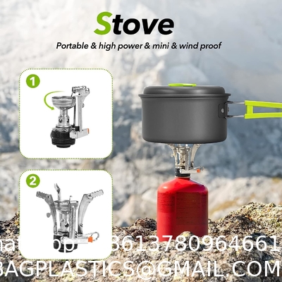 Stainless Steel Camping Outdoor Cookware Mess Kit Set, Folding Cookset Camping Teapot and Pans Set Equipment