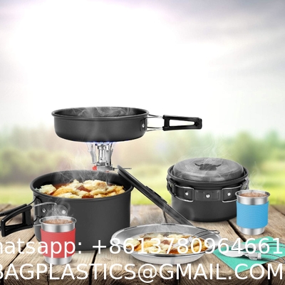Stainless Steel Camping Outdoor Cookware Mess Kit Set, Folding Cookset Camping Teapot and Pans Set Equipment