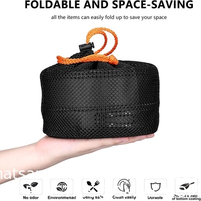 Stainless Steel Camping Outdoor Cookware Mess Kit Set, Folding Cookset Camping Teapot and Pans Set Equipment