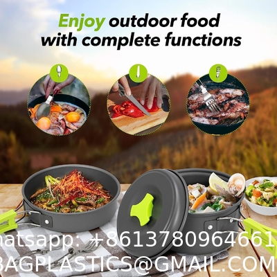 Stainless Steel Camping Outdoor Cookware Mess Kit Set, Folding Cookset Camping Teapot and Pans Set Equipment