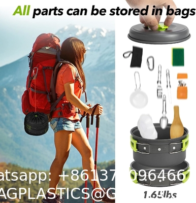 Stainless Steel Camping Outdoor Cookware Mess Kit Set, Folding Cookset Camping Teapot and Pans Set Equipment