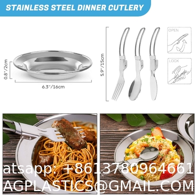 Stainless Steel Camping Outdoor Cookware Mess Kit Set, Folding Cookset Camping Teapot and Pans Set Equipment