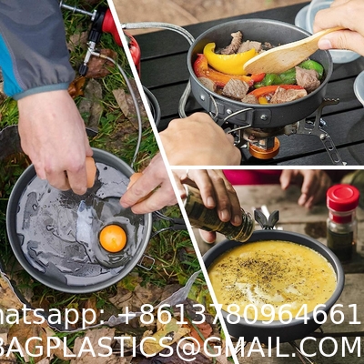 Stainless Steel Camping Outdoor Cookware Mess Kit Set, Folding Cookset Camping Teapot and Pans Set Equipment