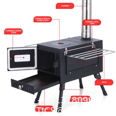 Titanium Tent Wood Stove Oven Folding Portable Log Winter Camping Foldable Ultra Light Hiking Cooking Bbq Chimney