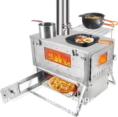 Titanium Tent Wood Stove Oven Folding Portable Log Winter Camping Foldable Ultra Light Hiking Cooking Bbq Chimney