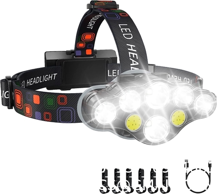 Rechargeable Headlamp, 8 LED 18000 Lumen Bright Headlamp with Red Light, IPX4 Waterproof USB Headlight, Head Lamp