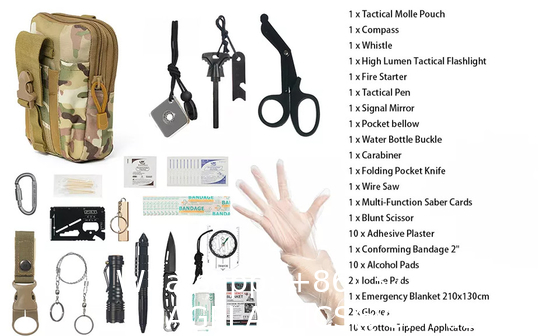 Emergency Survival Kit, First Aid Kit Professional Survival Gear Tool with IFAK Molle System Compatible Bag, Gift