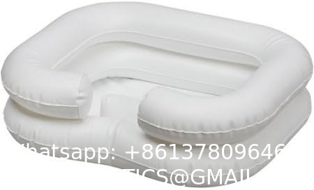 Inflatable Shampoo Basin with Bedside PVC Shower Bag Combo Pack, Shampoo Bowl with Sprayer and Water Bag