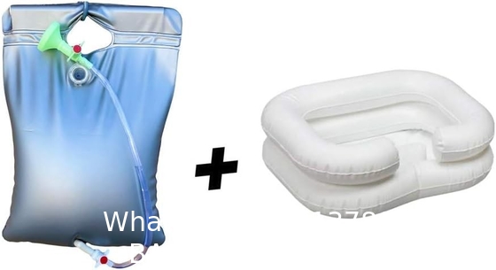 Inflatable Shampoo Basin with Bedside PVC Shower Bag Combo Pack, Shampoo Bowl with Sprayer and Water Bag