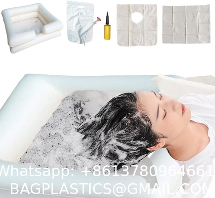 Inflatable Shampoo Basin with Bedside PVC Shower Bag Combo Pack, Shampoo Bowl with Sprayer and Water Bag