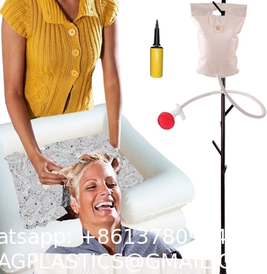 Inflatable Shampoo Basin with Bedside PVC Shower Bag Combo Pack, Shampoo Bowl with Sprayer and Water Bag