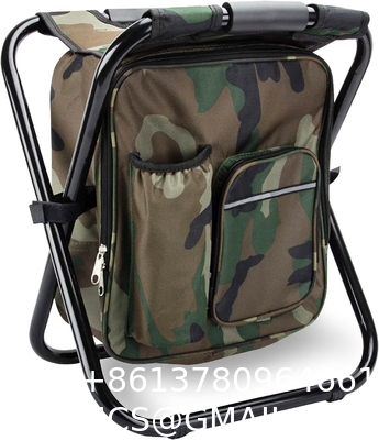 Folding Stool Backpack Insulated Cooler Bag, Collapsible Camping Hunting Fishing Multifunction Chair Front Pocket